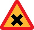 Cross road traffic sign vector drawing. graphics of triangular hazard road sign for cross road.