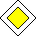 Road with priority traffic information sign vector drawing. Color graphics of traffic regulation sign.