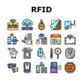 Rfid Chip Technology Collection Icons Set Vector