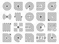 Rfid icons. Electronic readers technology, different forms, near field communication and radio frequency identification