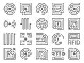 Rfid icons. Electronic readers technology, different forms, near field communication and radio frequency identification tags.