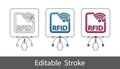 RFID Locked Symbol - Outline Styled Icon - Editable Stroke - Vector Illustration - Isolated On White Background