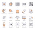 RFID, qr code, barcode line icon set. Price tag scanner, label reader, identification microchip vector illustration