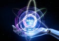 RFID Radio Frequency Identification Illustrated with a Robot Hand Pressing a Button on a Virtual Screen. 3D render
