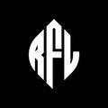 RFL circle letter logo design with circle and ellipse shape. RFL ellipse letters with typographic style. The three initials form a Royalty Free Stock Photo