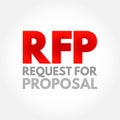 RFP Request For Proposal - document that solicits proposal and made through a bidding process, acronym text concept background