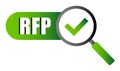RFP search button. Request proposal concept. Magnifying glass Vector. Approved document graphic. Royalty Free Stock Photo