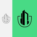 logo Building with alloy shield, vector design template best. Line art style and silhouette stylish. Royalty Free Stock Photo
