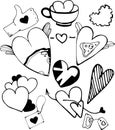 A contour vector set of hearts of different shapes.