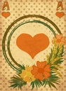 Casino poker vintage hearts card with flowers and wheats