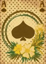 Casino poker vintage spades card with flowers and wheats