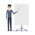 Businessman making a presentation. Vector of young man exposing