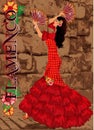 Young spanish flamenco girl, greeting card, vector