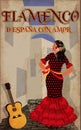 Flamenco.Translation is From Spain with Love. Elegant spanish girl and guitar. Flamenco party card