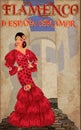 Flamenco.Translation is From Spain with Love. Elegant spanish girl. Flamenco party invitation card