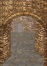 Old medieval street with a stone arch. Background. vector