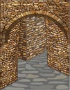Ancient medieval street with a stone arch. vector