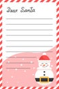 Letter Christmas card design to send message to Santa Claus from Snowman Royalty Free Stock Photo