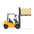 Industrial forklift design lifting cardboard boxes on a pallet