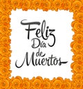 Feliz Dia de Muertos, Happy day of the Dead spanish text frame with trditional Flower.