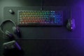 RGB Gaming Desk Setup with Mechanical Keyboard and Headset - AI