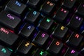 RGB-lit gaming keyboard, focus on Tab, Caps, Shift Royalty Free Stock Photo
