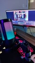 RGB microphone of a gamer setup full of colors
