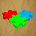 RGB PUZZLE 3D vector on a crumpled paper brown background.