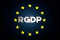 RGDP cyber security data concept with europe star flag with matrix on a blue background Royalty Free Stock Photo