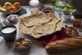 Rghayf or msemmen squared moroccan pancakes Royalty Free Stock Photo