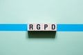 RGPD - acronym French: Reglement general sur la protection des donnees means: Spanish, French and Italian version of