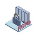 RGPD, Spanish and Italian version version of GDPR, Regolamento generale sulla protezione dei dati. Concept isometric Royalty Free Stock Photo