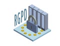 RGPD, Spanish and Italian version version of GDPR, Regolamento generale sulla protezione dei dati. Concept isometric Royalty Free Stock Photo