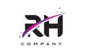 RH R H Black Letter Logo Design with Purple Magenta Swoosh