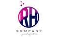 RH R H Circle Letter Logo Design with Purple Dots Bubbles