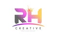 RH R H Letter Logo Design with Magenta Dots and Swoosh