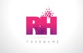 RH R H Letter Logo with Pink Purple Color and Particles Dots Design.