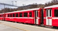 Rhaetian Railway train at the Filisur railway station in Switzerland Royalty Free Stock Photo