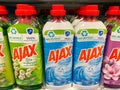 Rheinbach, Germany 2 February 2022, Several packs of `Ajax` fabric softener on a supermarket shelf