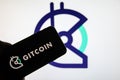 Rheinbach, Germany  13 January 2022,  The logo of the cryptocurrency `Gitcoin` on the display of a smartphone Royalty Free Stock Photo