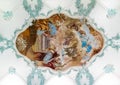 Interior view of the historic church of St. Martin in Rheinfelden with a view of the painted ceiling