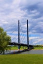 Rheinknie Bridge detail and Rhine river, Dusseldorf, Germany