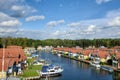 Rheinsberg Germany, harbor, lake, pier, boats, canal, houses, on a sunny summer day, tourism, architecture Royalty Free Stock Photo