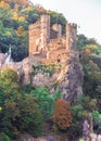 Rheinstein Castle on hillside along the Rhine River in Germany