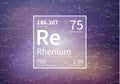 Rhenium chemical element with first ionization energy, atomic mass and electronegativity values on scientific background Royalty Free Stock Photo