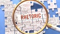 Rhetoric and related ideas on a puzzle pieces. A metaphor showing complexity of Rhetoric analyzed with a help of a magni