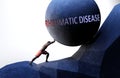 Rheumatic disease as a problem that makes life harder - symbolized by a person pushing weight with word Rheumatic disease to show