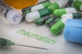 Rheumatism, medicines and syringes as concept