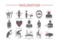 Rheumatism Symptoms, Treatment. Flat icon. Vector signs