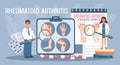 Rheumatoid arthritis for landing page. Arthritis treatment. Doctors with magnifiers show diseases of the human skeletal system.